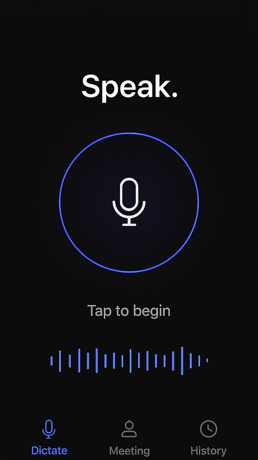 Say2Go Android — Dictate screen with tap-to-speak microphone and live waveform